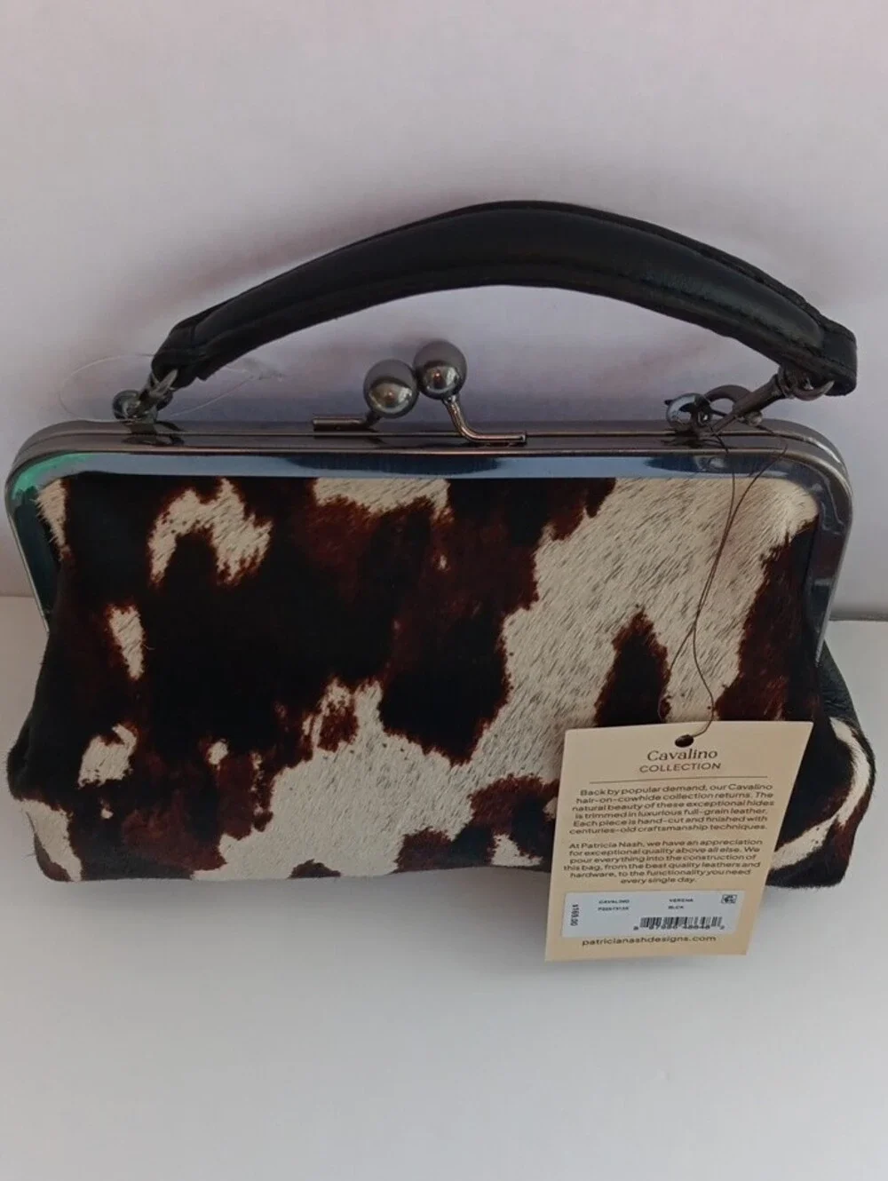 Patrricia Nash Vione Cavalino Cowhide Leather Frame Bag Kisslock Purse NWT